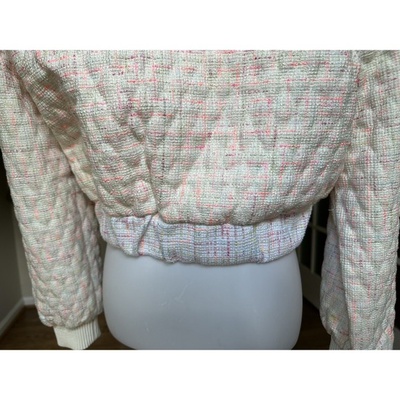 BLANKNYC Tweed Bomber Jacket Medium White Multicolor Zip Up Textured Womens $128 - Picture 11 of 13